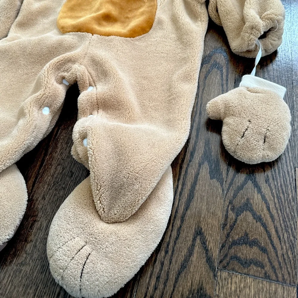 Fun World Baby Dog‎ Costume 12-24M Tan Puppy Fleece Jumpsuit Hood Mittens Tail